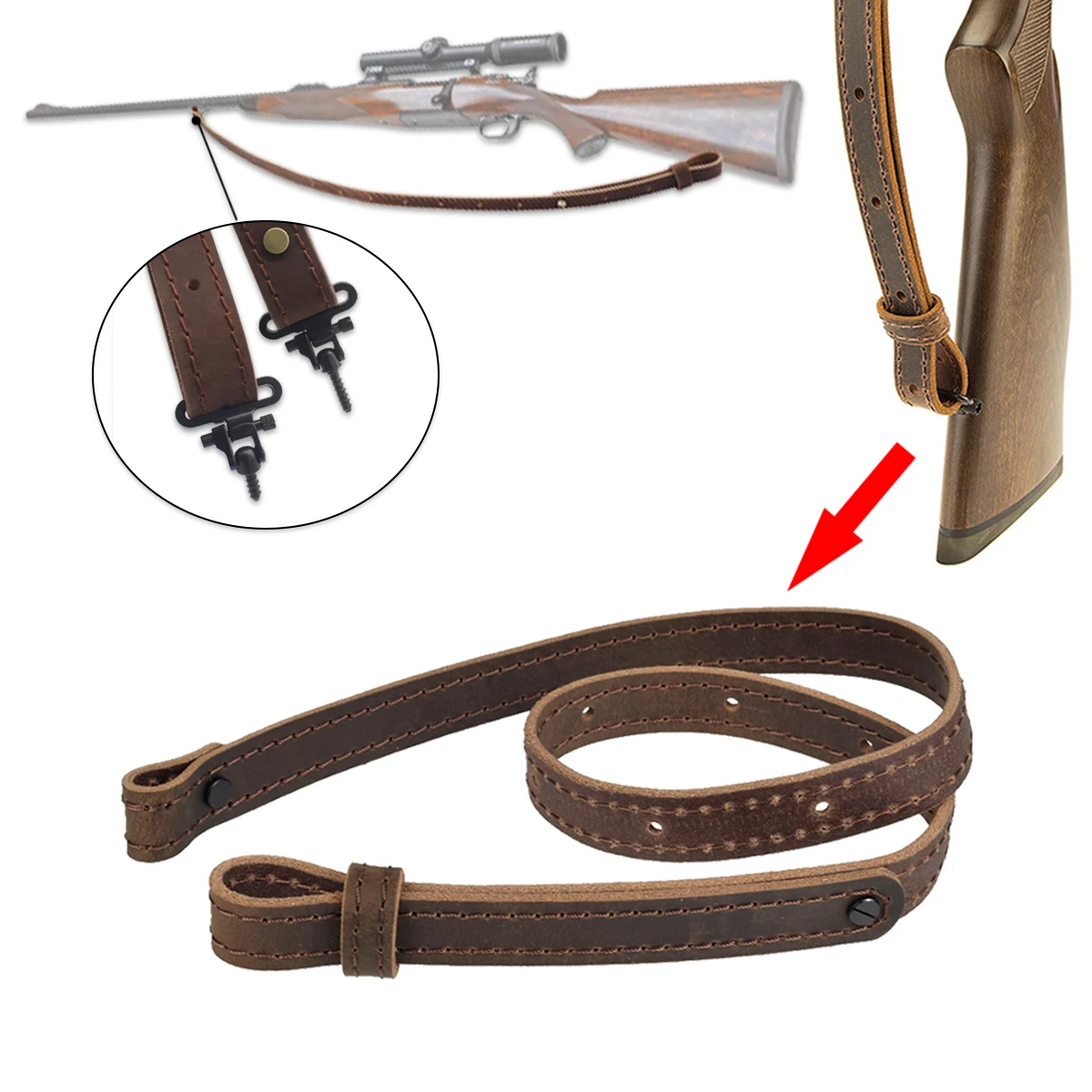 Correa táctica para rifle AK47/AR15 en cuero genuino ajustable - imagen 2