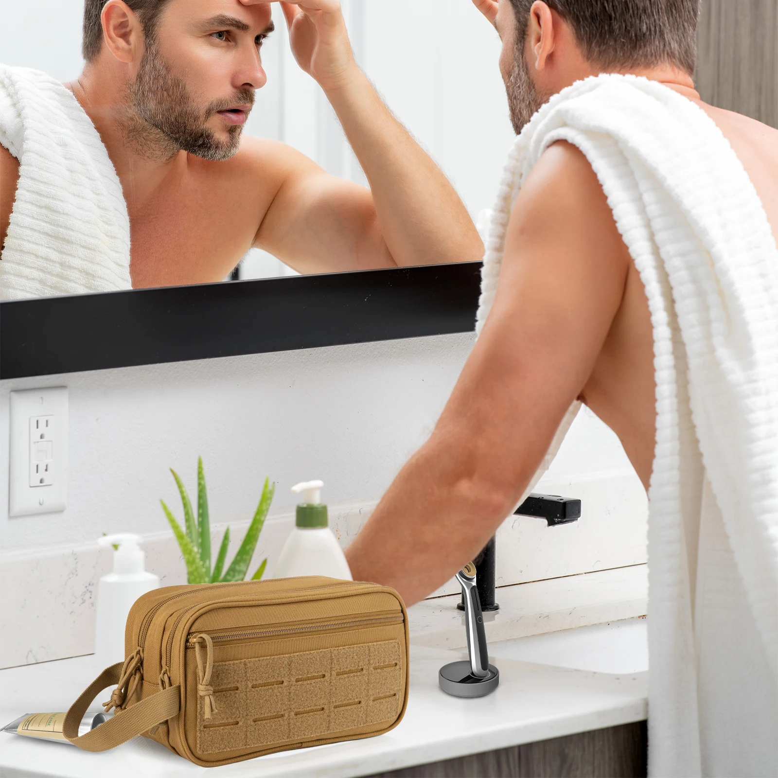 Neceser táctico para hombres/mujeres, bolsa de higiene, bolsas Molle herramientas, Kit Dopp colgante pequeño, afeitado hombres, ducha viaje - imagen 2