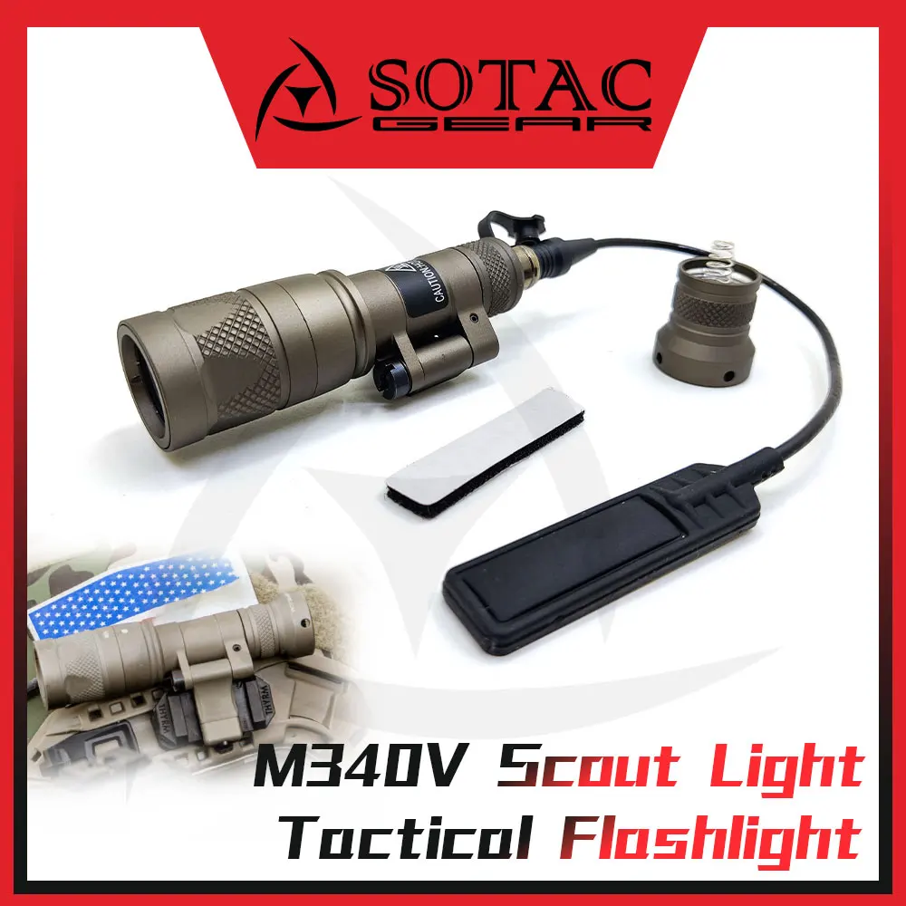 SOTAC GEAR-linterna táctica M340V, compatible con riel de 20mm, luz estroboscópica de explorador para caza, LED con interruptor de presión remoto