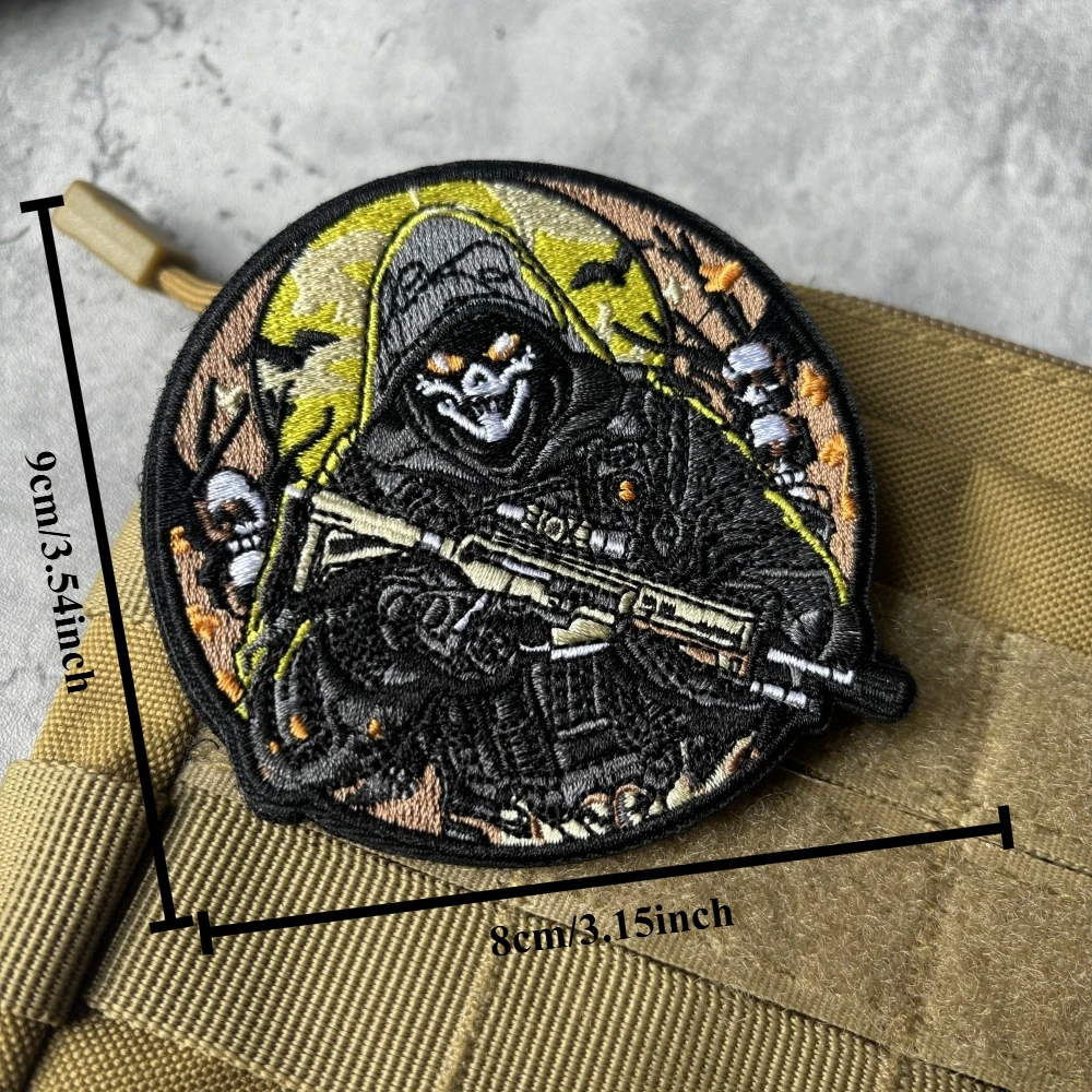 Parche de insignia de moral de Reaper, brazalete bordado con calavera militar táctica, parche de gancho y bucle, pegatinas para mochila - imagen 2