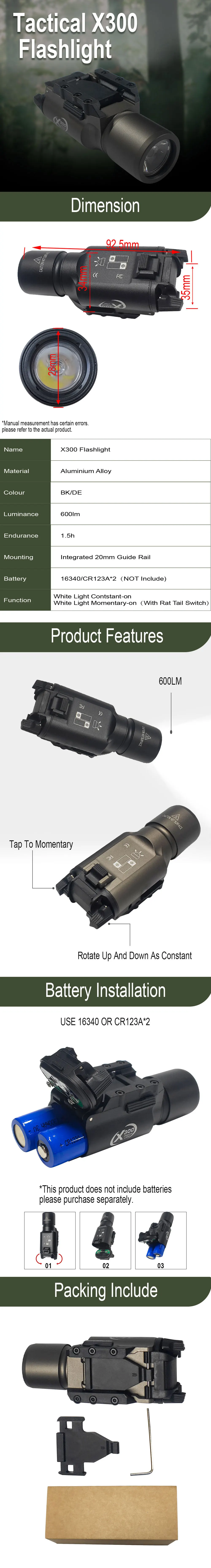 Linterna táctica SOTAC GEAR X300 con LED blanco montada sobre riel Picatinny