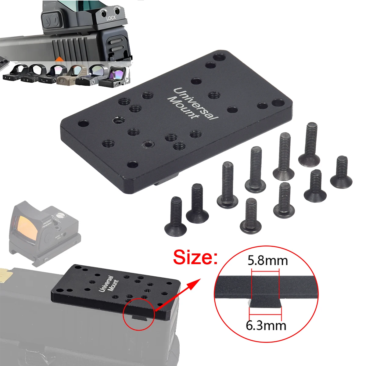 Soporte de mira trasera GLK Universal táctico, Base de placa de pistola, soporte de mira óptica de punto rojo apto para RM MR SR VISM G17 G19 G23 - imagen 2