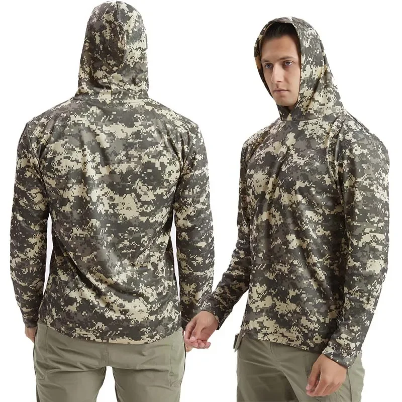 Camisas de camuflaje para caza y pesca, camisa de manga larga con sombrilla, Top elástico, camiseta holgada informal de camuflaje de jungla para exteriores, nueva - imagen 5