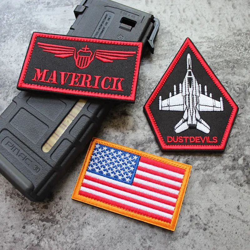 Parches bordados bandera de EE. UU. NAVY VX31 armas de combate MAVERICK DUSTDEVILS brazalete insignia táctica para bolsa de ropa Top Gun 2 - imagen 3