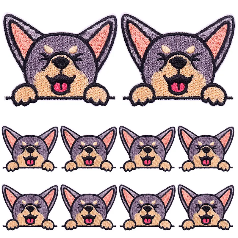 Parche de dibujos animados de 10 unids/lote, bordado autoadhesivo de Animal lindo, parches divertidos de perro en apliques para niños, ropa DIY, coser pegatina - imagen 5