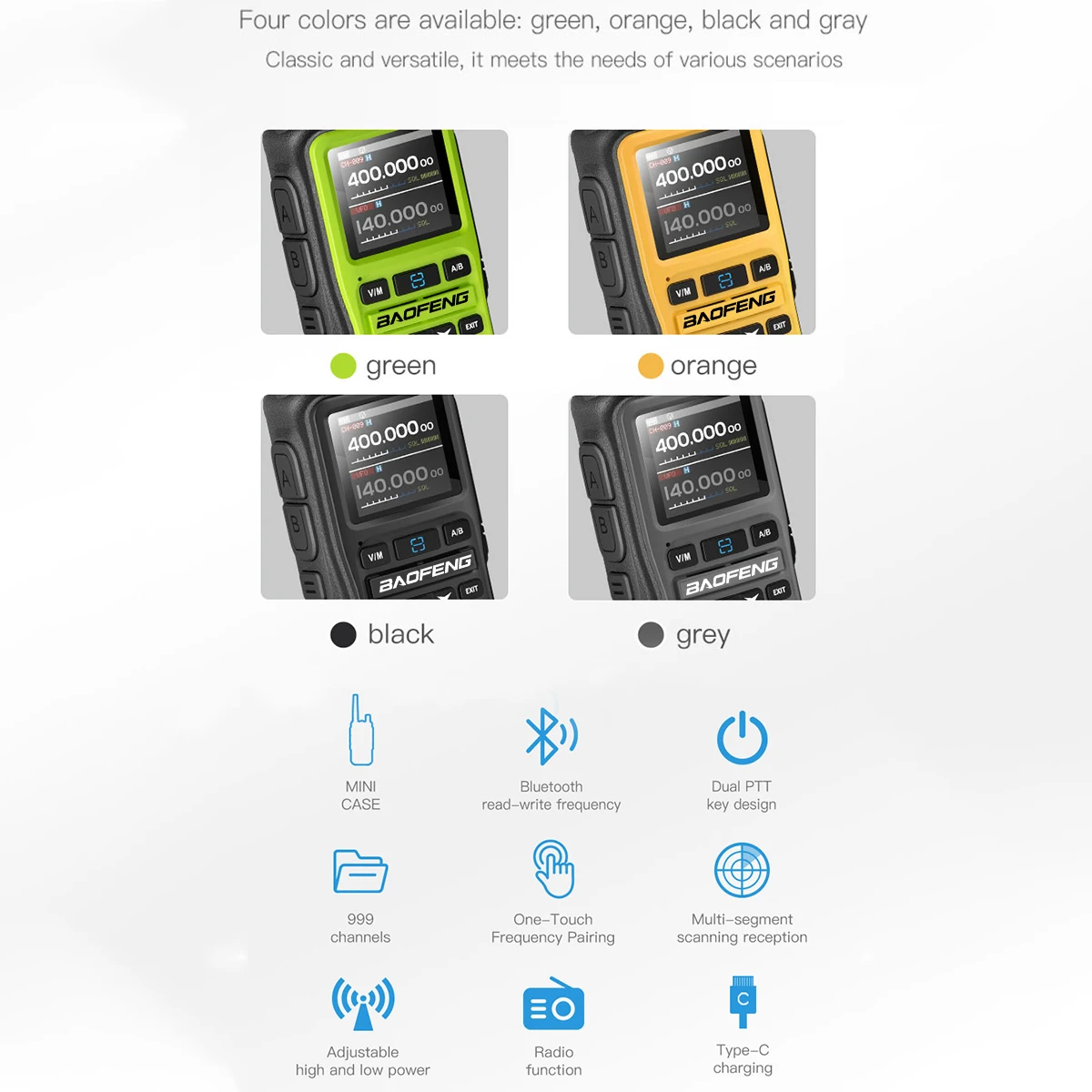 BAOFENG UV-5R Mini Walkie Talkie Multi banda Bluetooth programación frecuencia de copia inalámbrica 999CH tipo C Radio bidireccional de largo alcance - imagen 3