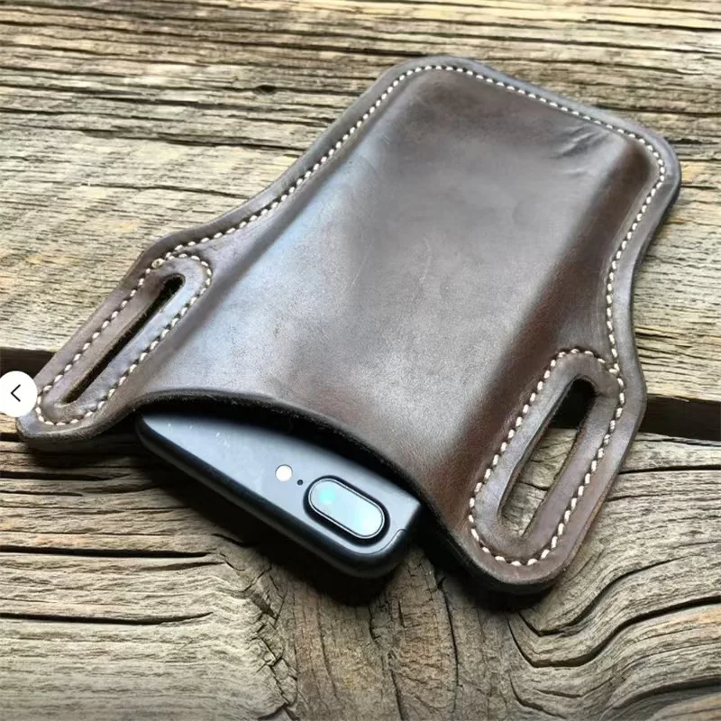 Almacenamiento al aire libre, riñonera Retro de cuero de caballo para teléfono, cinturón, riñonera colgante para hombre, bolsa para teléfono de trabajo deportivo para acampar - imagen 4