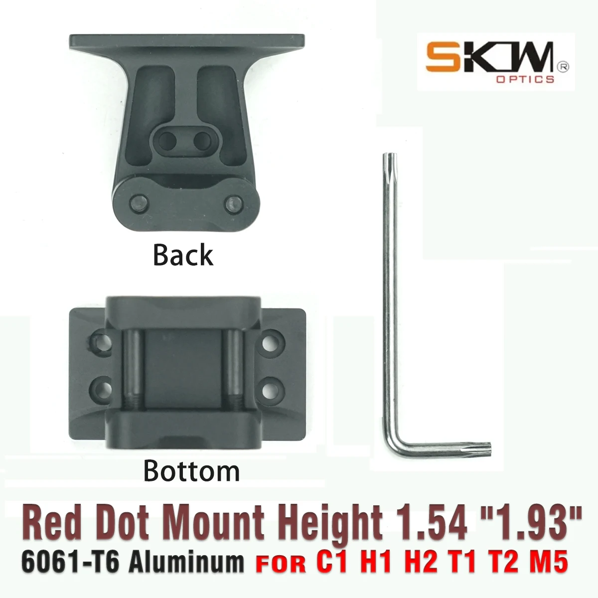 SKWoptics Soporte táctico de punto rojo C1 de altura rápida 1,93 ′′ 1,54 ′′ para riel de 20 mm para H1, H2, T1, T2, C1 - imagen 3