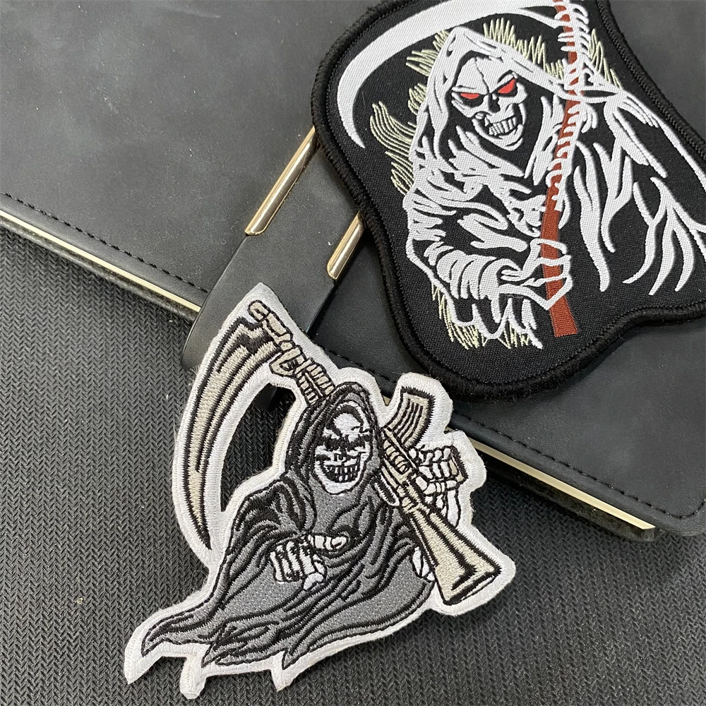 Parches de gancho y bucle bordados de Grim Reaper, pegatina de mochila táctica, insignia de moral, brazalete, emblema militar - imagen 4