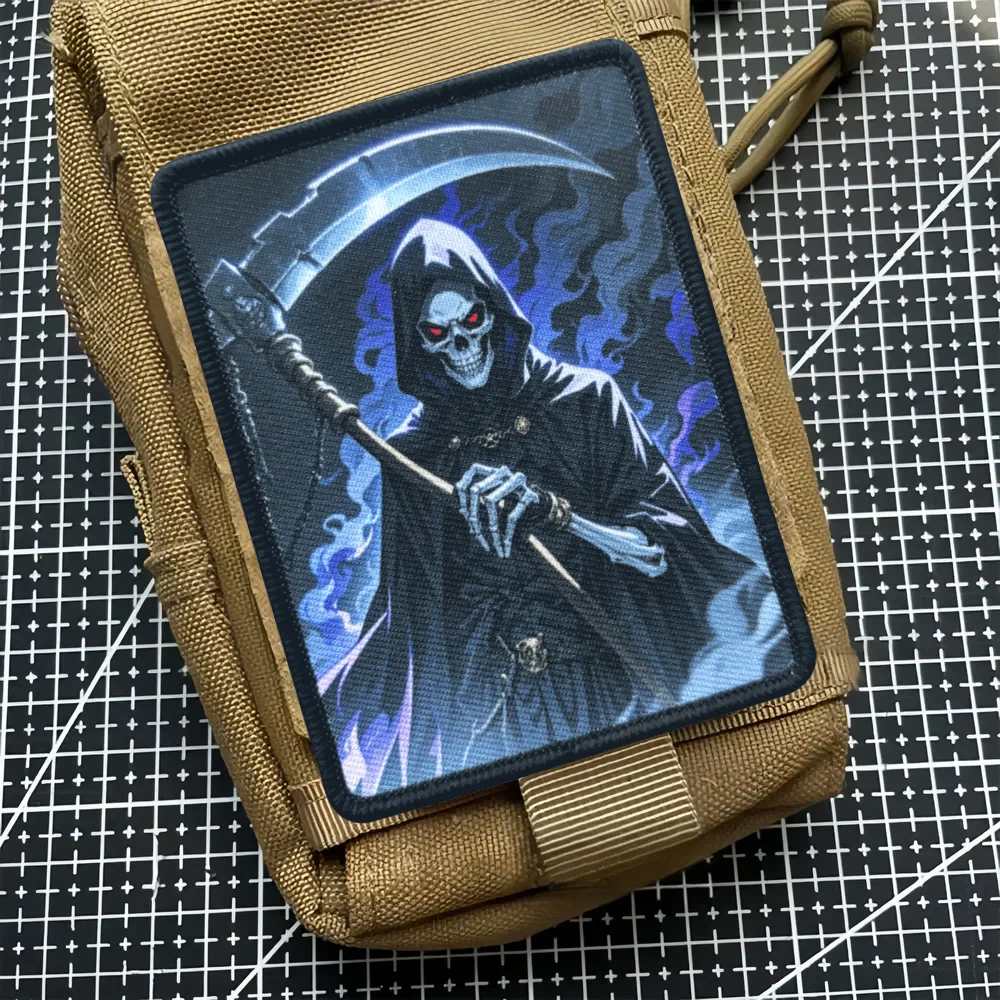 Grim Reaper Scythe esqueleto moral parche táctico impreso gancho y bucle emblema insignia militar brazalete de combate pegatinas para mochila - imagen 4