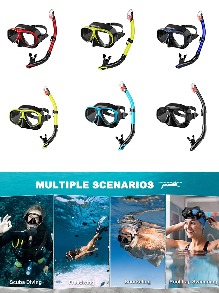 JSJM-mascarilla de buceo profesional para hombre y mujer, gafas de buceo con sello, máscara de vidrio templado, conjunto de natación