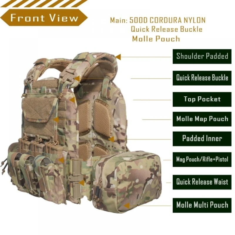 Chaleco táctico de liberación rápida para hombre, armadura corporal MC Webband mejorada - imagen 4