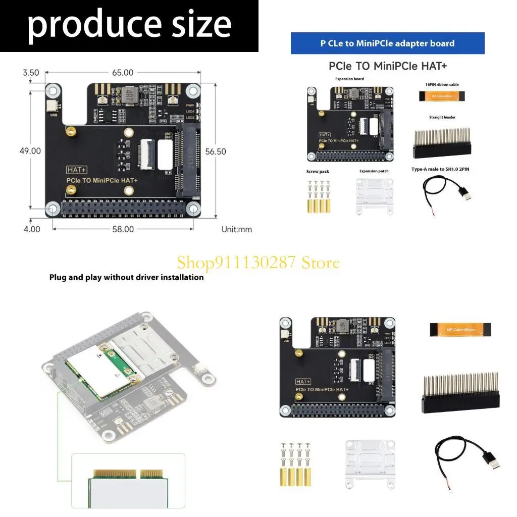 J1HC PCIe a Mini PCIe Hat+ para tarjeta WiFi red inalámbrica compatible con