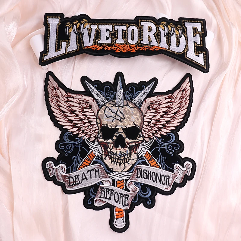 Parche bordado de espalda grande para chaquetas, pantalones vaqueros, esqueleto Punk, motocicleta, motociclista, parches para planchar para ropa, apliques de costura, 2 uds. - imagen 3