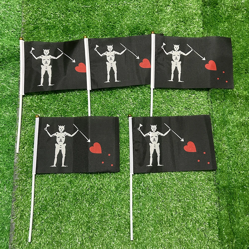 BANDERA DE SKY Barba Negra Barbanegra Edward Teach Pirata bandera ondulada a mano 14x21cm 50/100 Uds banner volador de poliéster para decoración