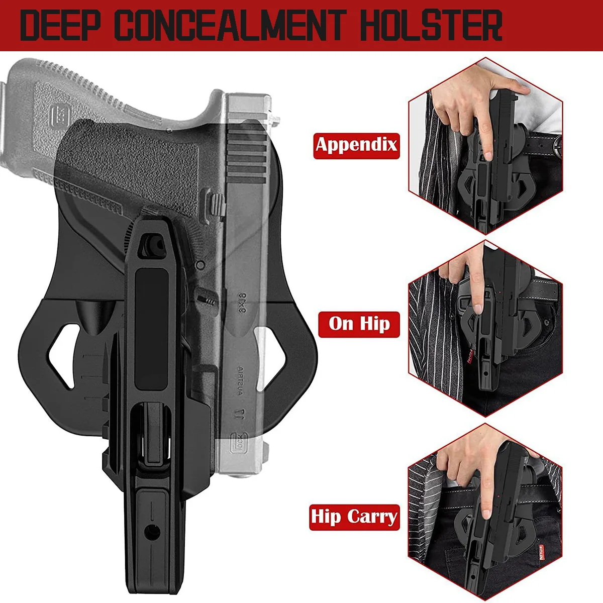 Pistolera táctica de competición para todas las pistolas de doble pila G1ock 9mm/SW40/357, fundas ocultas izquierda y derecha con rieles integrados - imagen 3