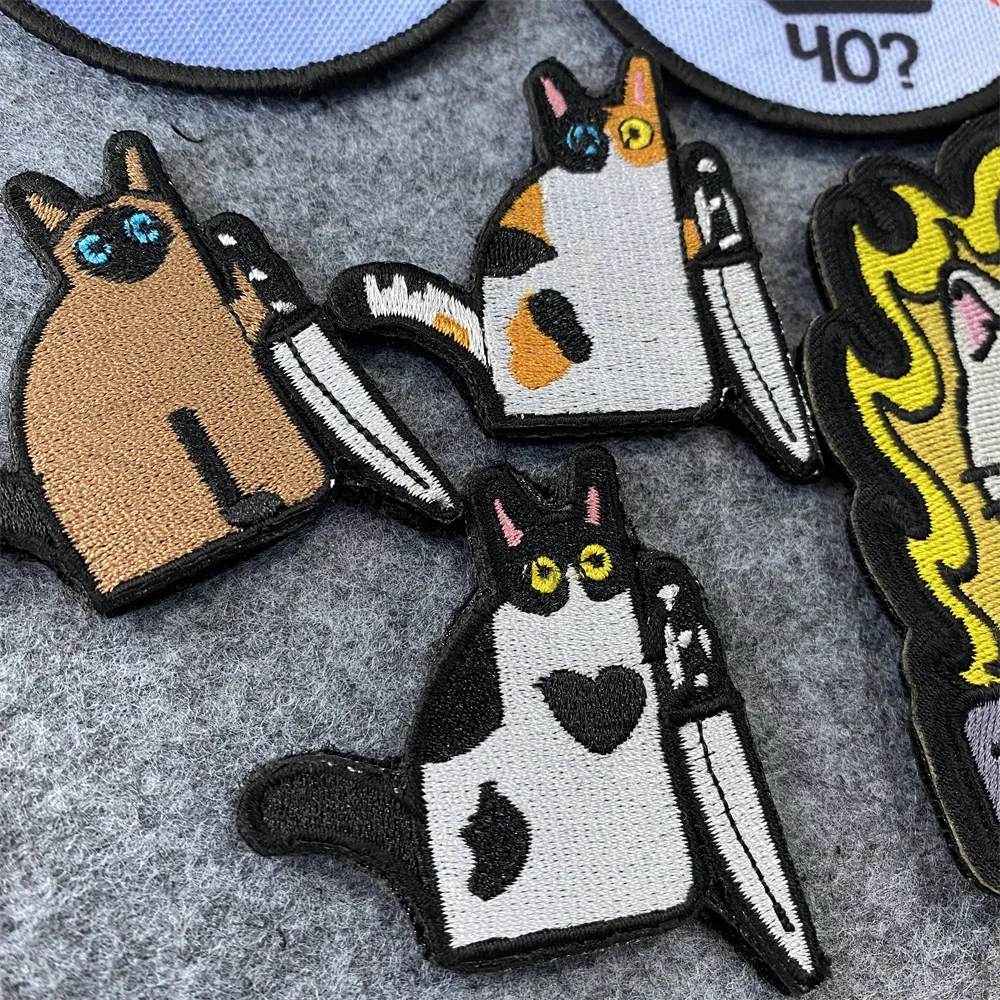 Parches bordados de animales y gatos para ropa, insignia de moral de gatito lindo, pegatina de mochila táctica, parches de marca de tejido de gato - imagen 2