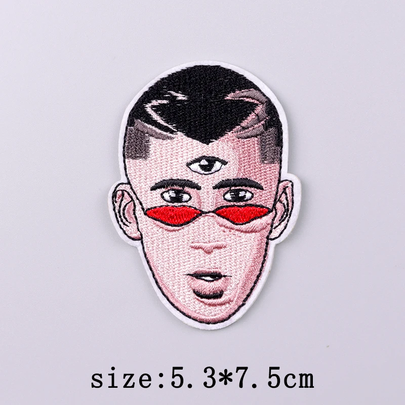 Parches Bad Bunny para ropa, parche bordado de cantante, parches para planchar para ropa, costura Punk de Hip Hop/pegatinas de parche fibles - imagen 4