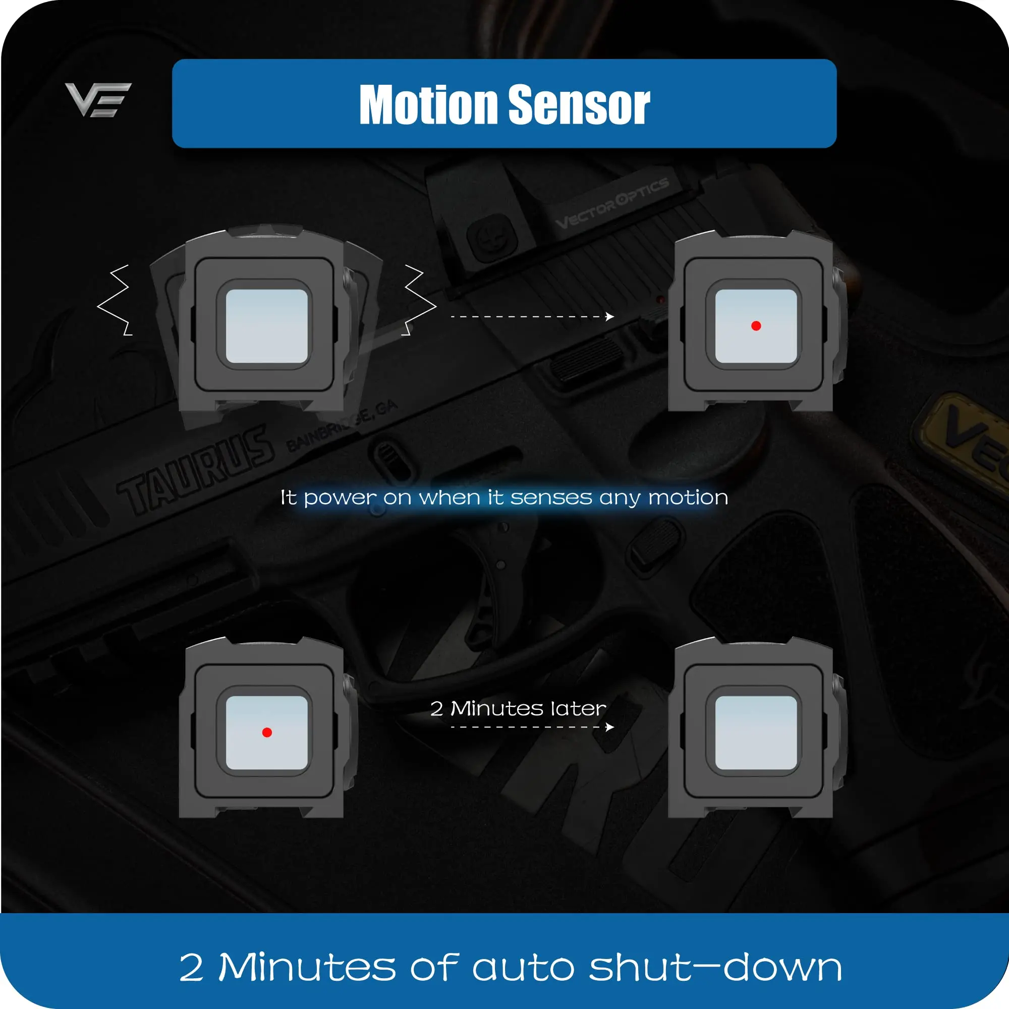 Vector Optics Frenzy Plus 1x18x20 Mira Reflex Cerrada con Punto Rojo, Sensor de Movimiento, VOD Footprint, Compatible con Pistolas Glock y Taurus - imagen 4