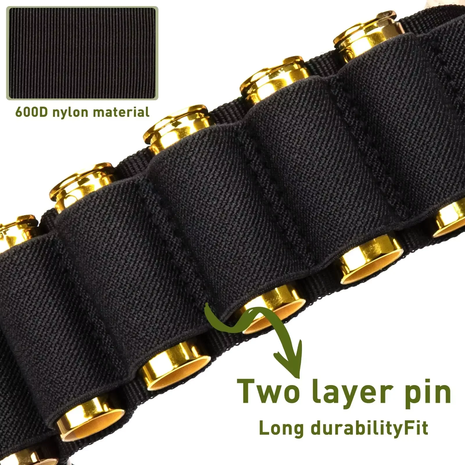 50 escopeta redonda Shotshell munición Shot Shell hombro Bandolier Bandoleer portador munición titular para calibre 12 20 GA, negro, caza - imagen 5