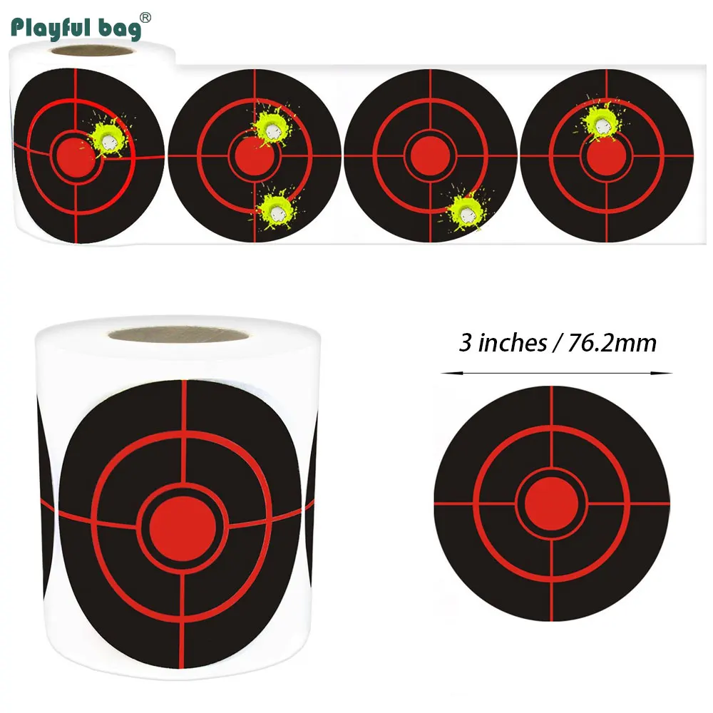 250 uds/rollo de pegatinas de objetivo de salpicaduras de 3 pulgadas, adhesivo de entrenamiento de caza, papel de destino, práctica de tiro Airsoft AQB176 - imagen 2