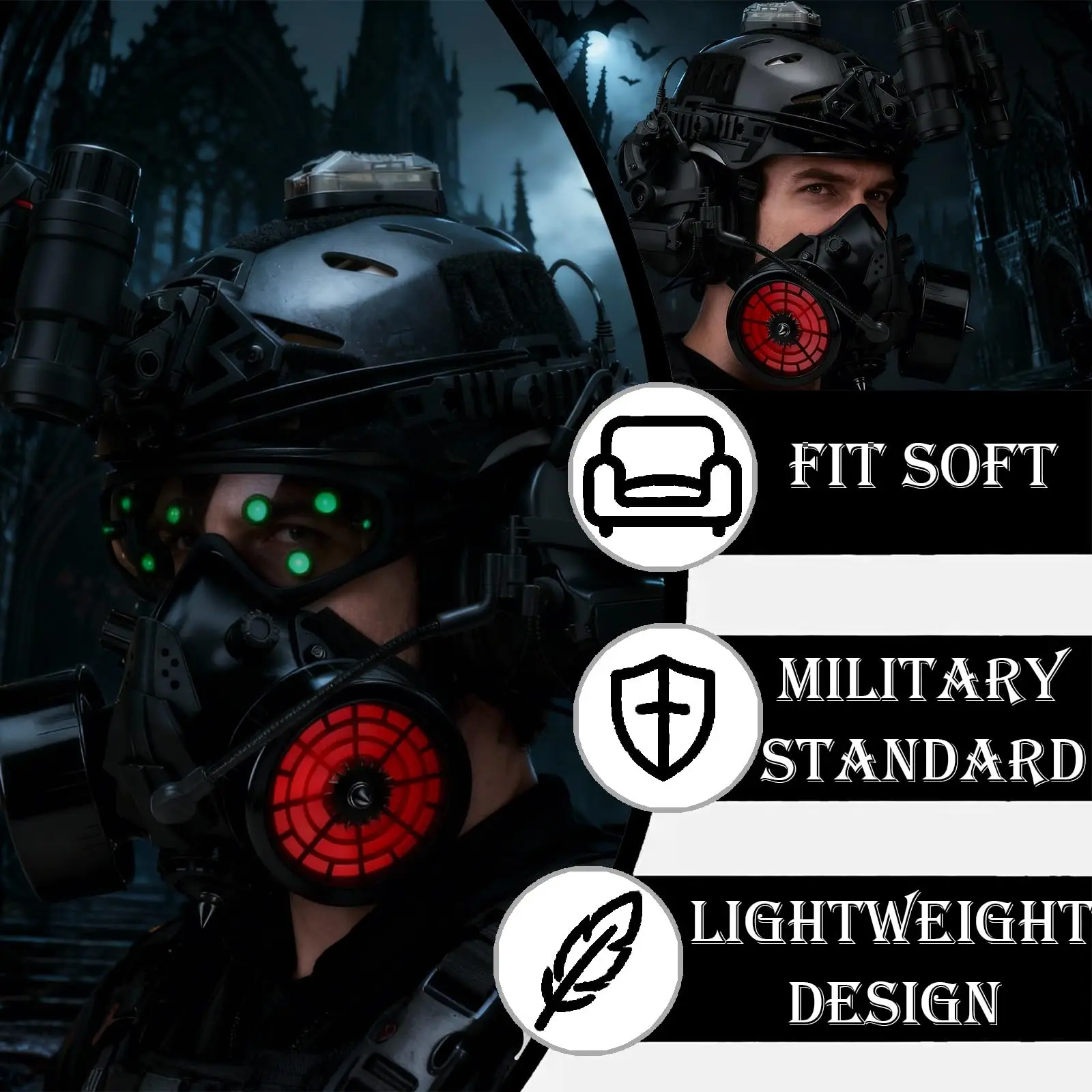 Conjunto de casco táctico Airsoft con sistema de comunicación, máscara estilo gótico militar Cyberpunk, gafas AN/PVS31 NVG, luz de señal LED - imagen 3