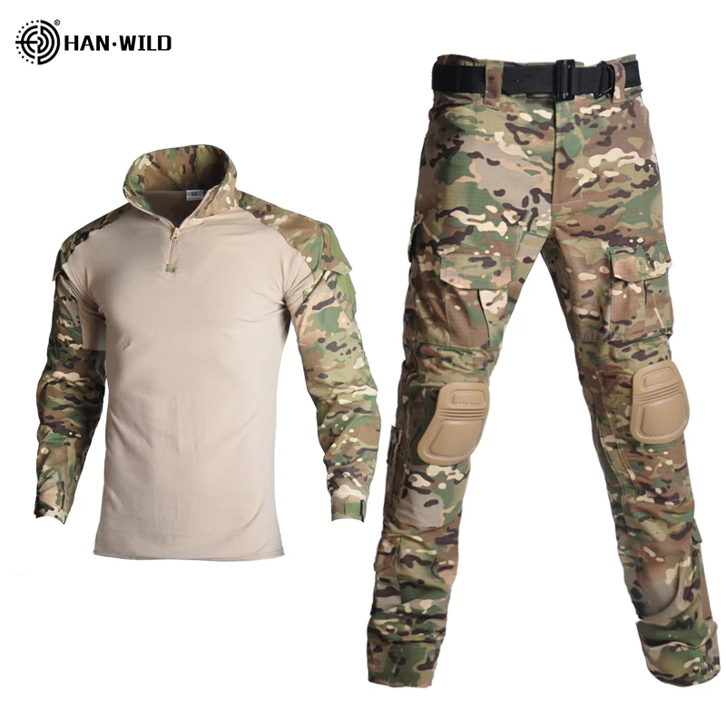 HAN WILD-uniforme de combate táctico de camuflaje para exteriores, ropa de Paintball, camisas de Camping, pantalones Cargo, coderas, rodilleras, trajes - imagen 2