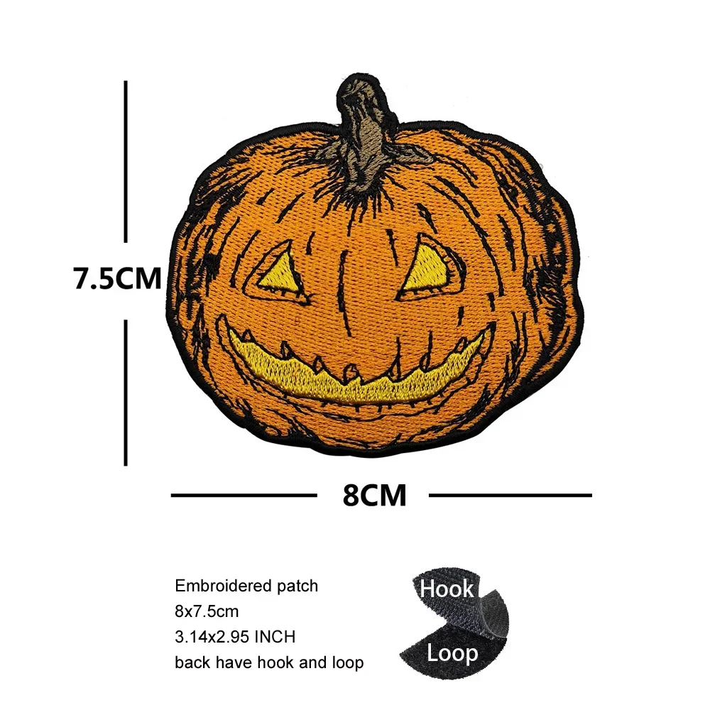 Brazalete victoriano de otoño tejido para Halloween, parches tácticos con estampado de calavera y calabaza, pegatinas para ropa con gancho y bucle - imagen 5