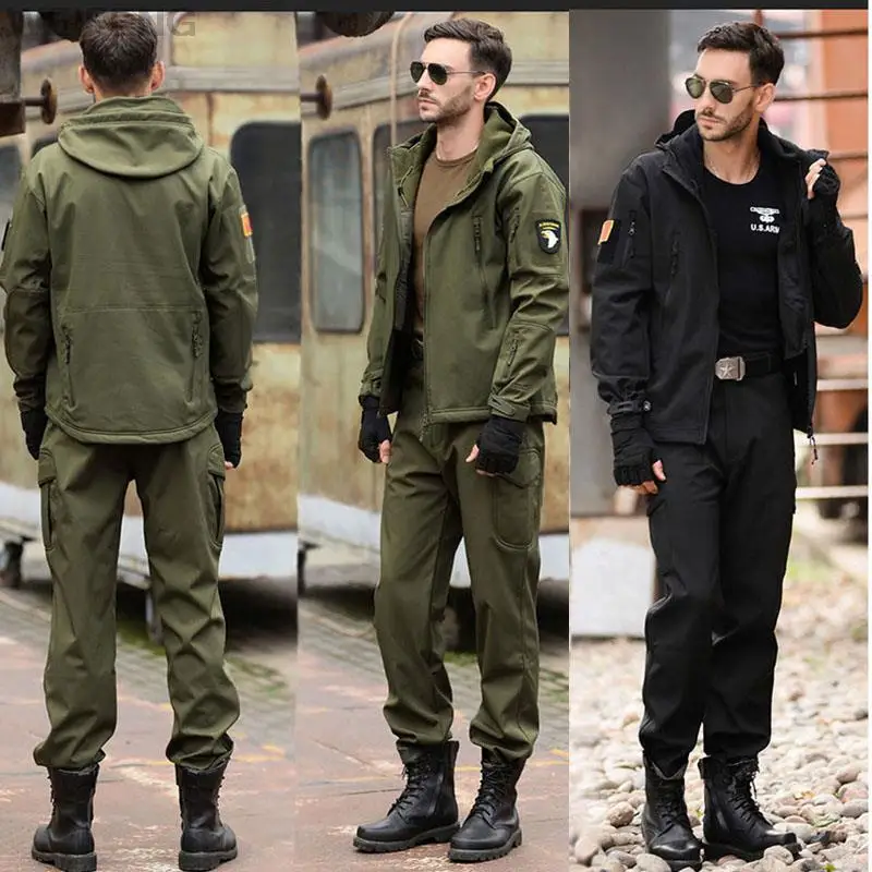 Ropa de concha suave de piel de tiburón militar para hombre, chaqueta de forro polar, traje impermeable, chándales del ejército de senderismo, abrigo térmico, invierno, otoño - imagen 2