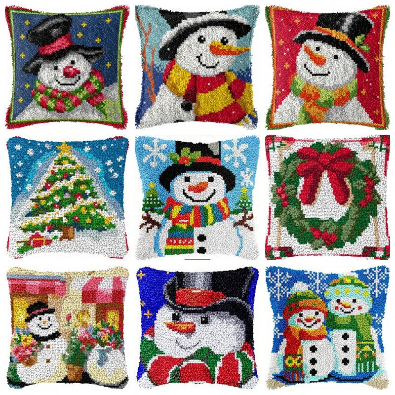Kit alfombra Smyrna navideña – Cojín bordado Papá Noel pingüino