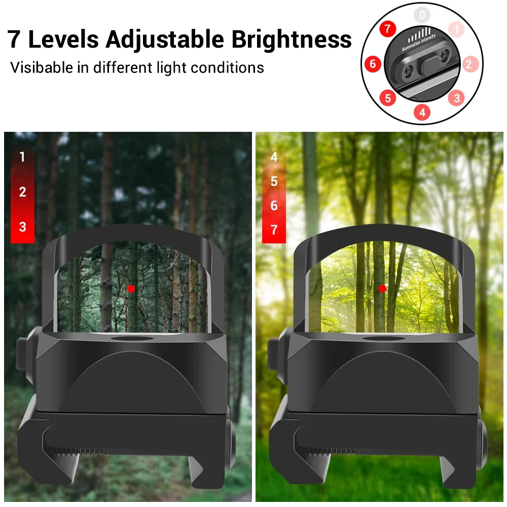 Mira réflex de punto rojo MOA, colimador óptico compacto de alcance de punto rojo con 7 ajustes de brillo para rieles de 20mm, 3 - imagen 4