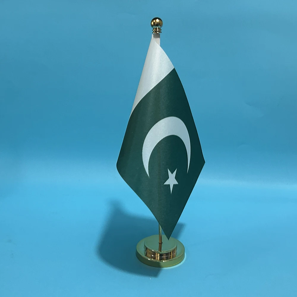 BANDERA DE SKY Bandera de escritorio de oficina Bandera de Pakistán 14x21 cm poliéster PAK Bandera nacional de Pakistán Banner de país Adornos de escritorio Banderas - imagen 3