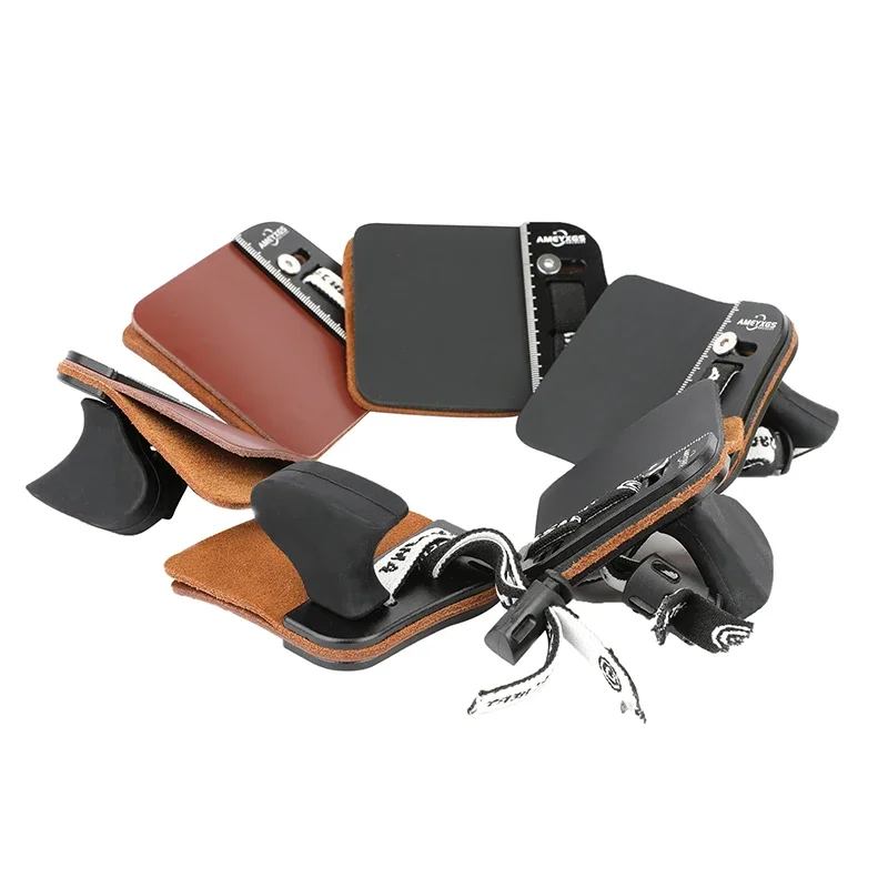 Protector de dedo de tiro con arco S/M/L, piel de vaca + placa de aleación de aluminio, pestaña de dedo ajustable, mano izquierda/derecha para tiro con arco, Protector de caza - imagen 4