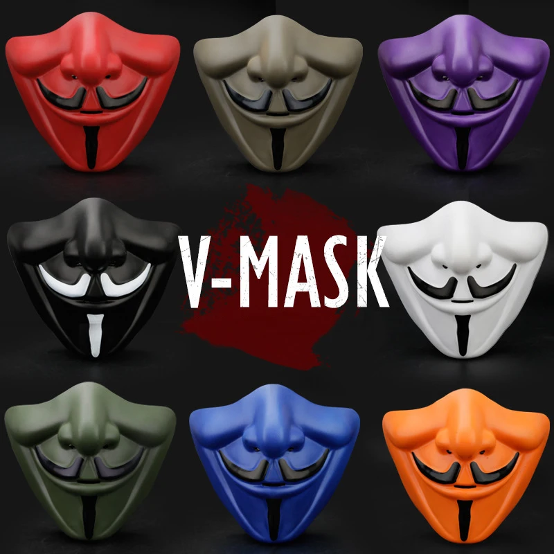 Máscara táctica de media cara para exteriores, máscara de caza CS Airsoft, accesorios de película, máscara V para fiesta de Halloween, máscara de mascarada - imagen 5
