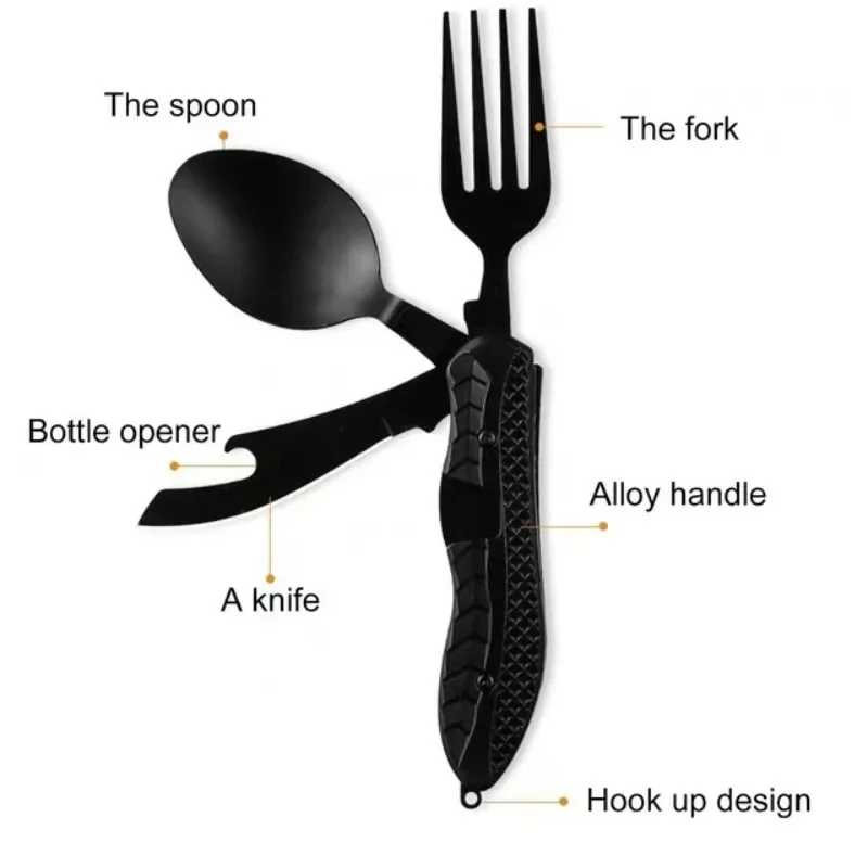 Utensilios para acampar al aire libre, cuchara plegable portátil de acero inoxidable, tenedor, cuchillo, abridor de botellas, conjunto combinado, cubiertos, vajilla, multiherramienta - imagen 3