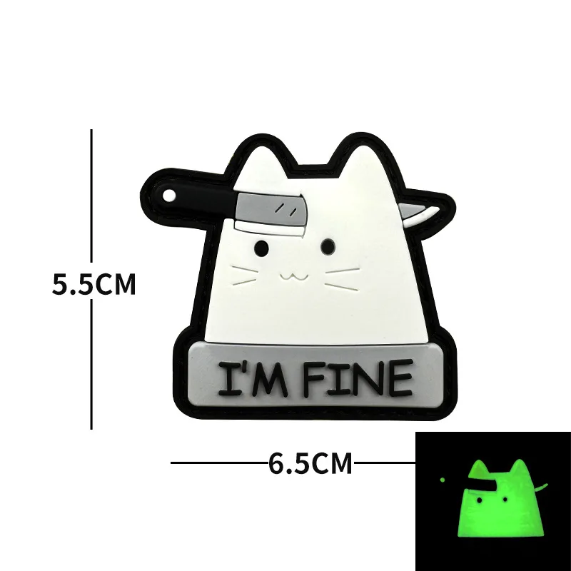 Parche de PVC de goma suave 3D de gatos divertidos, blanco, luminoso, impactado por una flecha y una llama de café, insignia de moral de gato, parches DIY para ropa - imagen 2