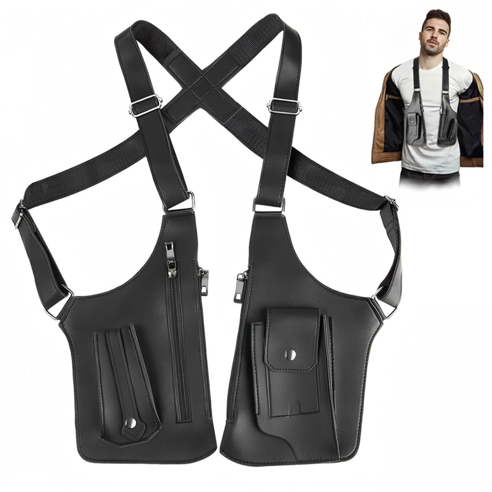 Bolso táctico de hombro para axila, bolsa de aparejo para el pecho, funda para teléfono ajustable oculta antirrobo, bolso cruzado resistente al agua de PU