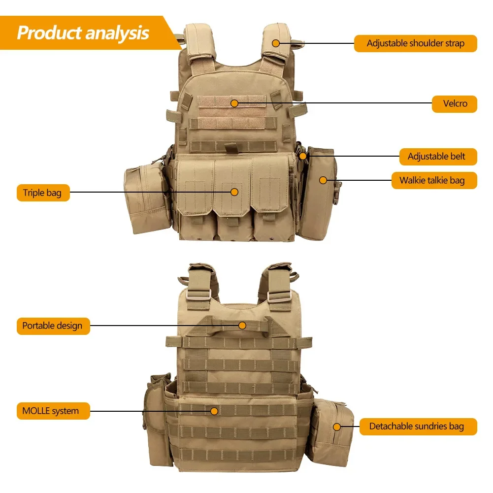 Chaleco táctico de caza 6094, armadura corporal, equipo de combate del ejército CS, portador de placa de seguridad, accesorios Airsoft, bolsa para juego de guerra, chaleco Molle - imagen 4