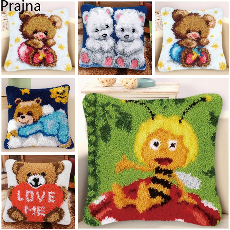 Kits de estera de gancho de pestillo de la serie Bear Cat Panda, paquete de almohadilla de botón DIY bordado, haak Smyrna klink, almohada bordada, knooppakket, nuevo - imagen 2