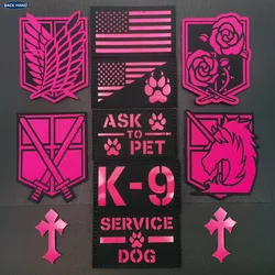 Accesorios para bolsas al aire libre, reconocimiento nocturno cortado con láser, insignia luminosa, servicio de perro, chaqueta rosa DIY, mochila, parche de gancho y bucle