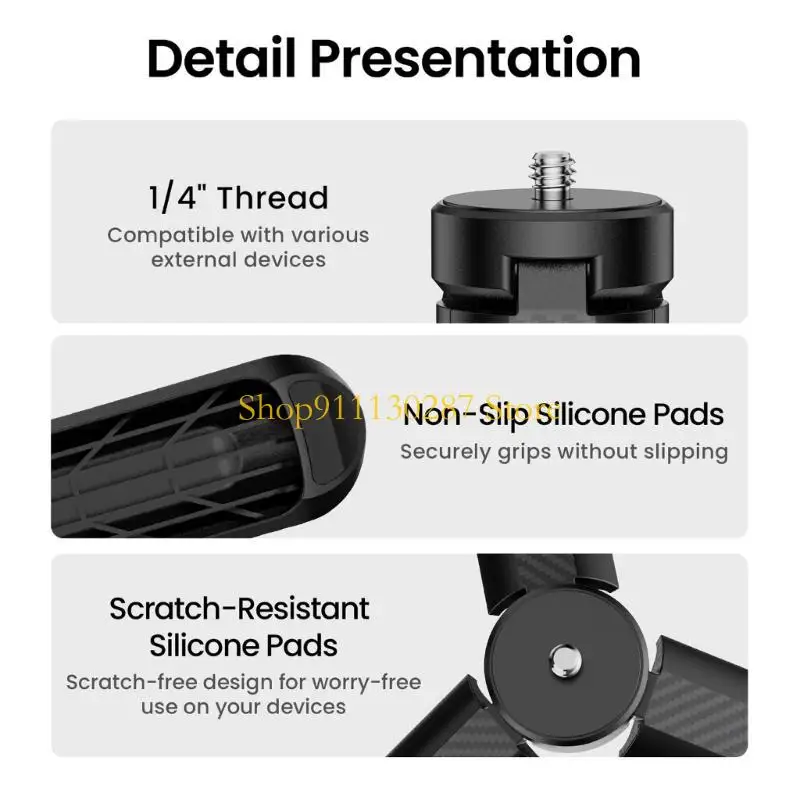 Estabilizadores cardán mano J1HC, Mini trípodes para cámaras bolsillo, 3 cámaras, diseño plástico ABS portátil, - imagen 5