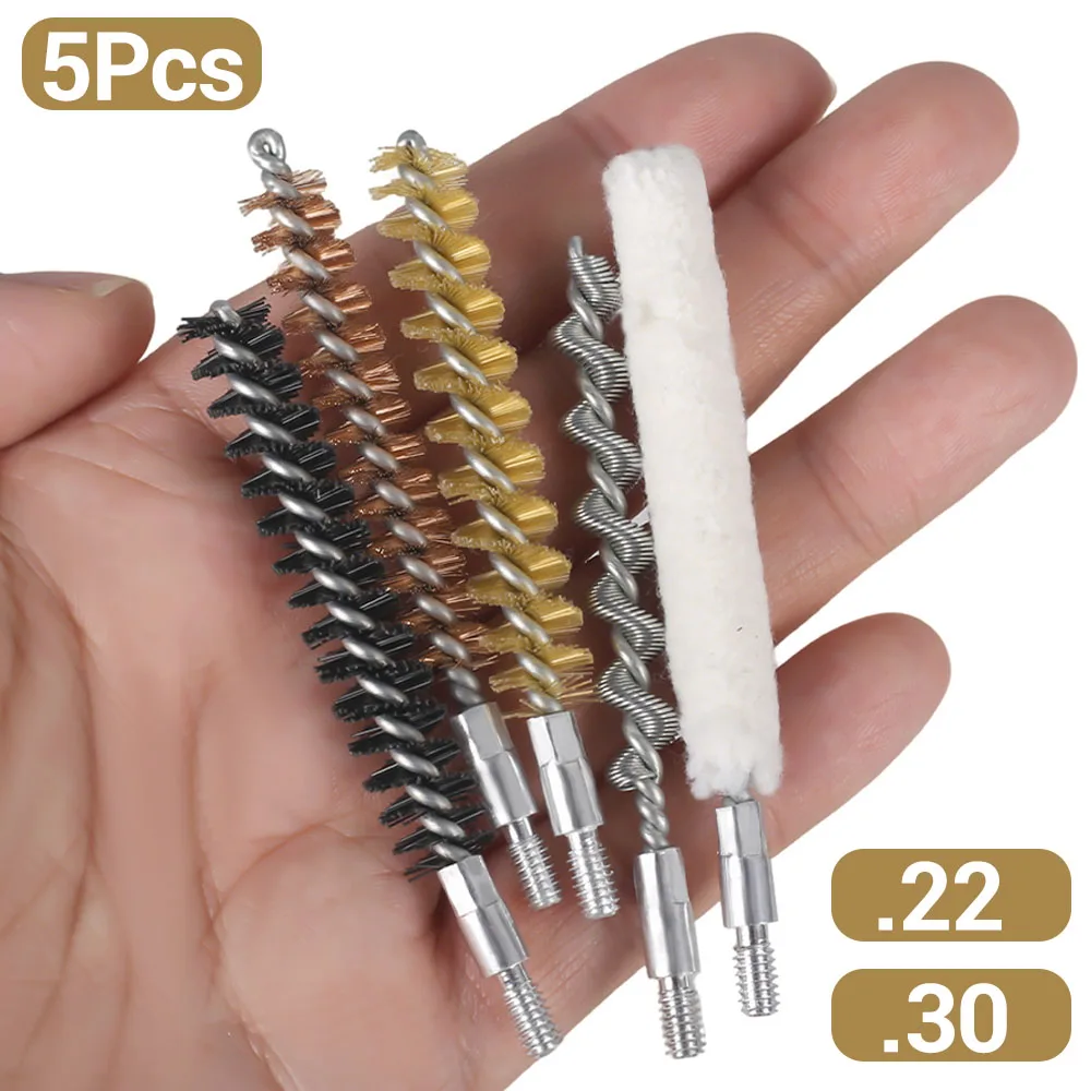 5 uds cepillos de limpieza de armas calibre 22.30 cepillo de limpieza de barril de bronce pistola Rifle escopeta Kit de limpieza para tiro de caza