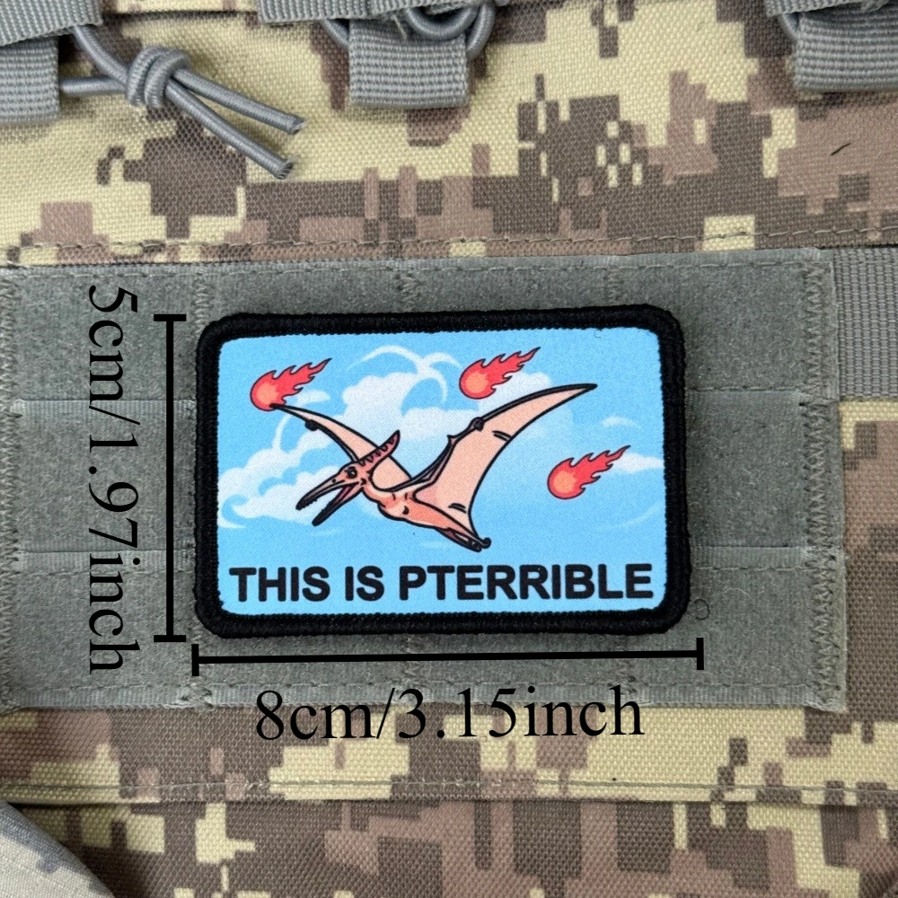 Parche bordado de dinosaurio pterodáctilo con velcro para mochila - imagen 2