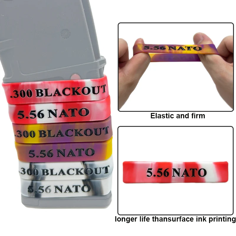 Banda de marcado de revistas para 300 Blackout 5,56 Nato, anillo de goma elástico Mag, varios colores, accesorios de caza para Rifle Airsoft, 6 uds. - imagen 4