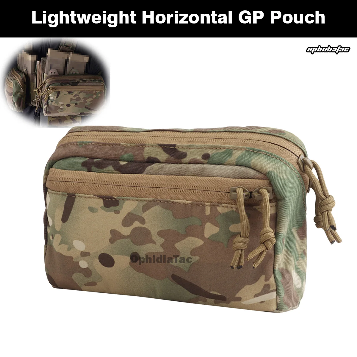 Bolsa de extensión GP lateral ligera, almacenamiento MOLLE, cremallera bidireccional, anillo de retención incorporado, uso táctico al aire libre