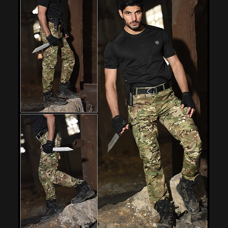 HAN WILD-Pantalones tácticos militares para hombre, pantalones de carga impermeables, transpirables, de combate de Color sólido del ejército, para correr, S-3XL DE TRABAJO - imagen 4