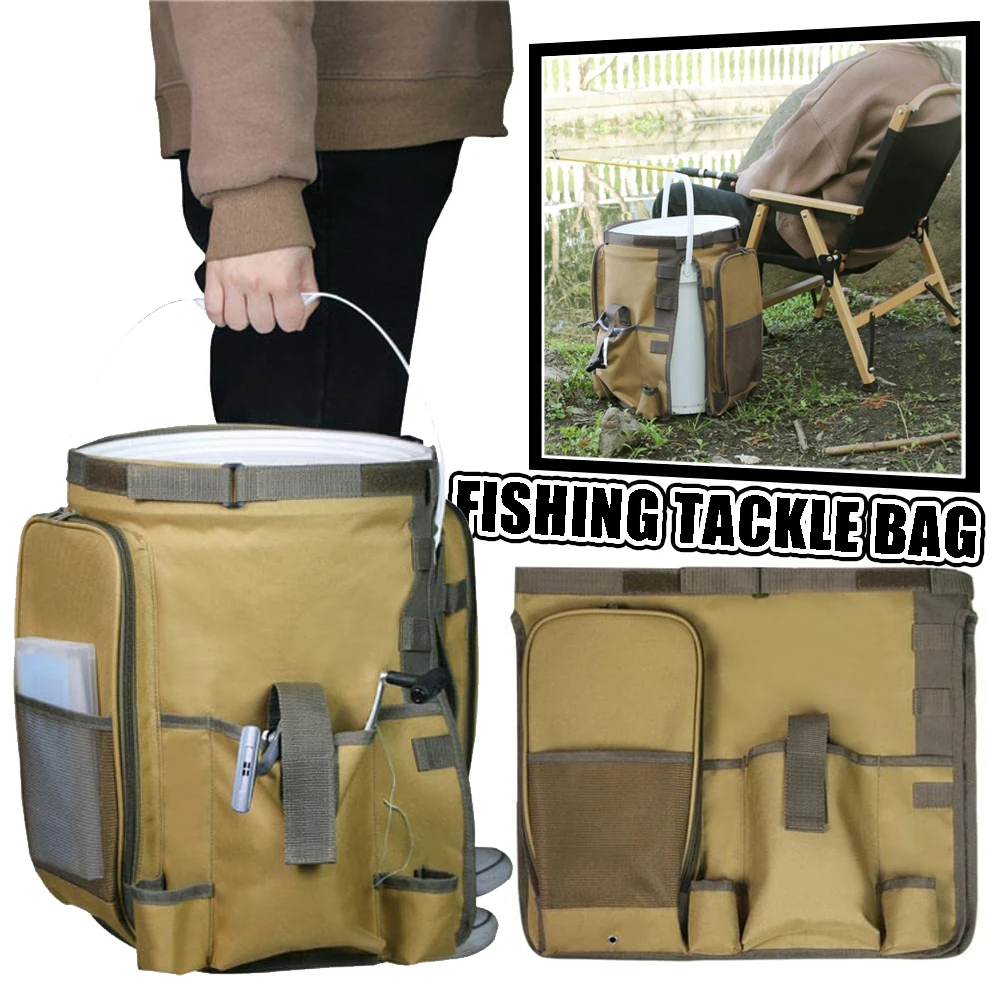 Bolsa de aparejos de pesca, organizador de cubo para acampar al aire libre, bolsa de almacenamiento de aparejos de pesca de gran capacidad, bolsa de jardinería para pesca y Camping