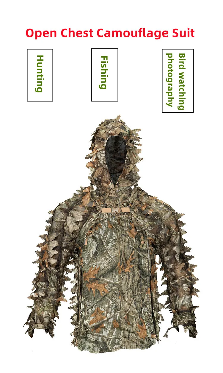 Hojas de arce cortadas en 3D, camuflaje biónico, caza, pesca, juegos CS, traje Ghillie, capa, tela táctica suave y transpirable resistente al desgaste - imagen 3