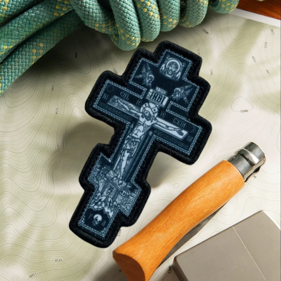 Parches de insignia de moral táctica de la cruz de Cristo, brazalete del ejército militar, gancho y bucle impreso, pegatina para mochila para ropa - imagen 2