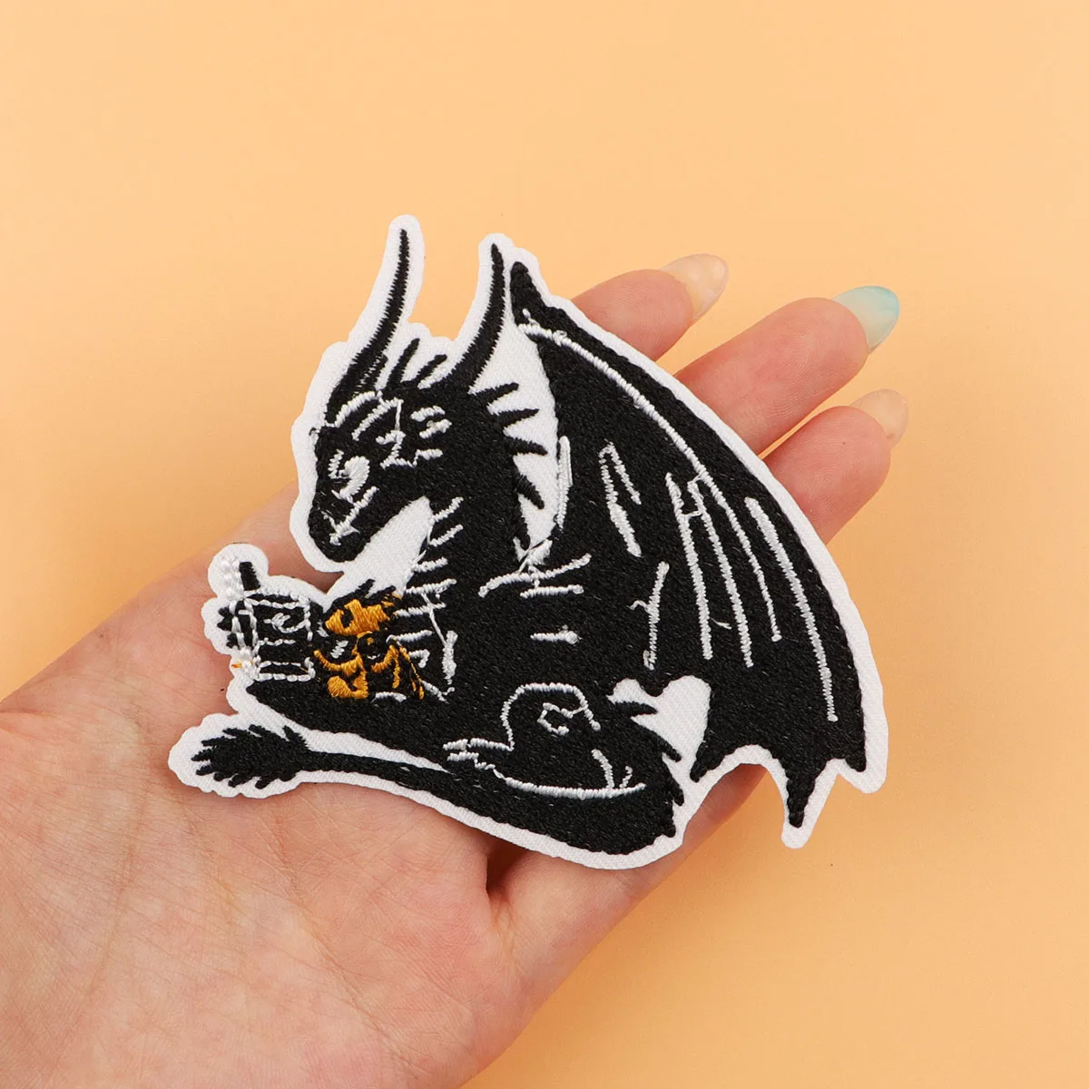 Parche bordado de dragón negro, parches termoadhesivos de dibujos animados para planchar para ropa, insignias para coser DIY